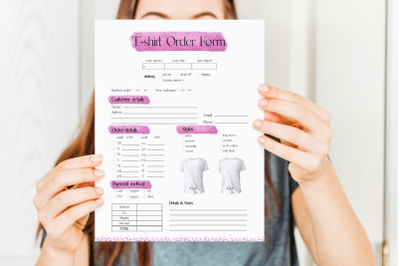 Pink Glitter T-shirt Order Form Template