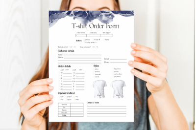 Blue &amp; Silver T-shirt Order Form Template