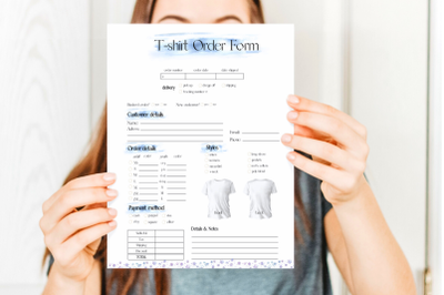 Blue Glitter T-shirt Order Form Template