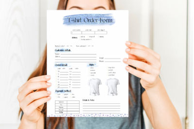 Blue &amp; Glitter T-shirt Order Form Template