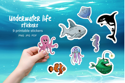 Underwater life Printable sticker pack &2F; Stickers for kids