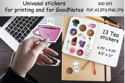 Stickers Print And Cut, for the GoodNotes.Tea party,sweet,bakery