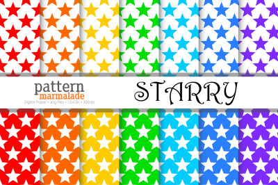 Starry Star Rainbow Color White Background Digital Paper - T0806