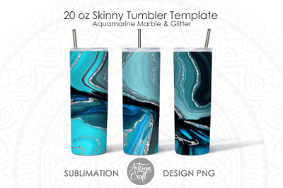 20 oz Skinny Tumbler Sublimation PNG, Aquamarine, jewel tone