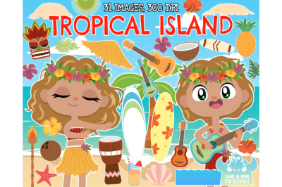 Tropical Island Clipart - Lime and Kiwi Designs