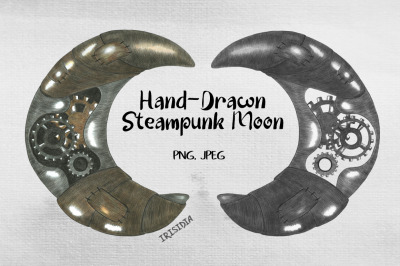 Hand-drawn Steampunk Moon PNG