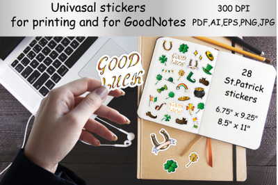 Stickers Print And Cut,for the GoodNotes.St.Patrick day,gold