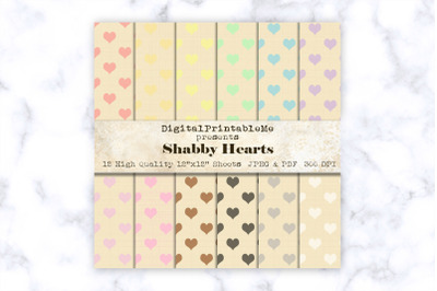Shabby Hearts Digital Paper, Linen pattern, 12&quot; x 12&quot; Scrapbook Pack,
