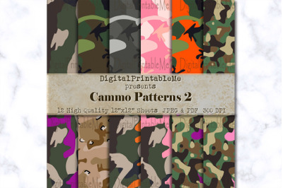 Camouflage Digital Paper 12&quot; x 12&quot; Cammo Texture Hunter Nature pink pu