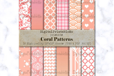 Shabby Coral Digital Paper, Linen burlap texture pattern, pink peach,