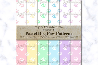 Dog Paw print Mix, Pastel rainbow white, Digital Paper Pack, Variety o