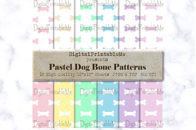 Dog Bone print Mix, Pastel rainbow white, Digital Paper Pack, Variety