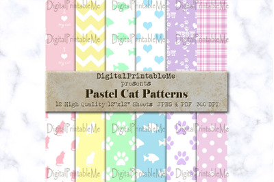 Pastel Cat Digital Paper Pack&2C; Mixed Variety patterns&2C; pastel&2C; rainbow