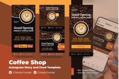 Coffee Shop Opening Instagram Story and Feed PowerPoint Template