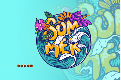 Summer Sea Wave Tropical Beach Illustrations