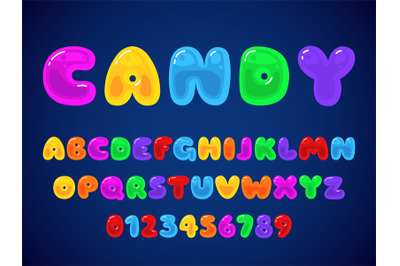 Candy jelly font. Kids candies latin alphabet, color delicious sweet l