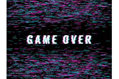 Final game glitch screen. Video game over inscription, broken final ti