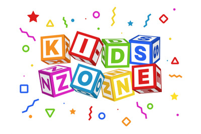 Kids zone blocks. Color geometric elements around title, children play