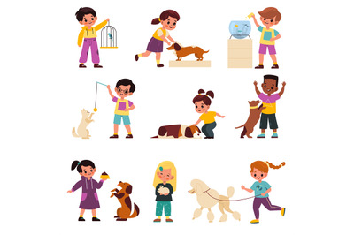 Kids with pets. Children with domestic animals&2C; pet and little owner&2C;