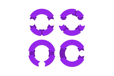 Circular ribbons banners. Geometric realistic curved purple ribbon col