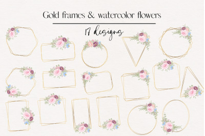 Wedding Romantic Frame, Gold Geometrical Frames with Flowers