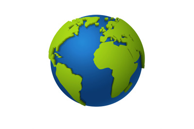 3d globe. Round world map with green continents and blue oceans&2C; ameri