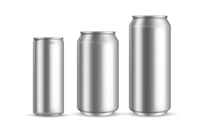 Aluminum cans realistic. Metallic blank beer or soda&2C; water or juice c