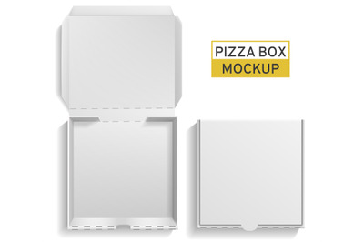 Box pizza. Closed and open square pack&2C; top view paper white empty car