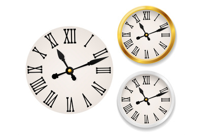 Clock face retro. Wall tower clocks with roman numerals and antique cl