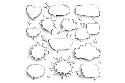 Speech bubbles. Cartoon comics talk, think and sound effects in bubble