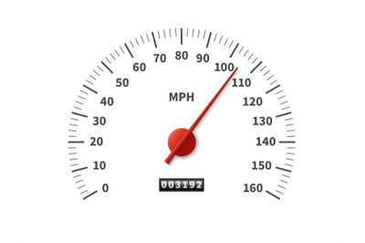 Speedometer. Realistic odometer interface. Speed meter with red arrow