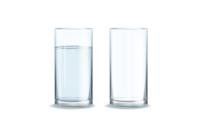 Water glass realistic set. Full and empty of clean mineral healthy pur