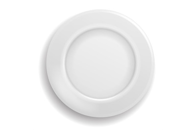 White plate empty. Clean realistic ceramic porcelain plate top view, r