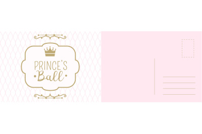 Birthday Invitation card. Princess ball greeting card. Holiday kids pa