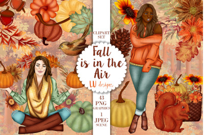 Fall Clipart, Autumn Graphics, Fall Pumpkins, Fashion Girl