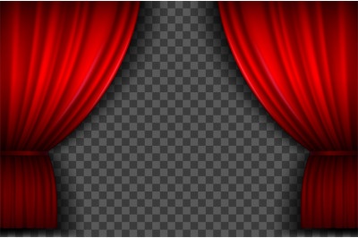 Red curtains. Realistic open velvet stage curtain for theatre show, ci