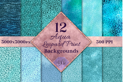 Aqua Leopard Print Backgrounds - 12 Image Textures Set