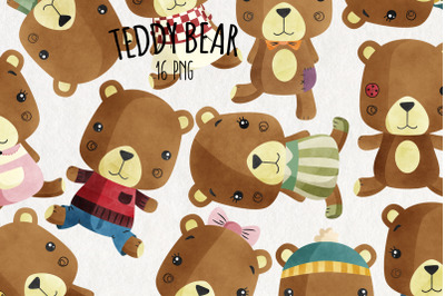 Watercolor Teddy Bear Clipart | Set of 16