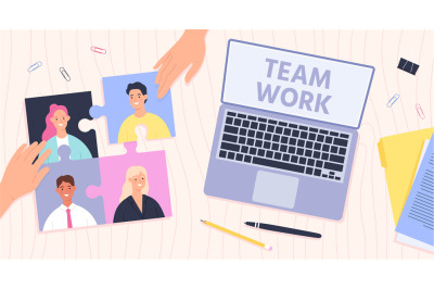 Team work management. Leader connect employees for effective teamwork.