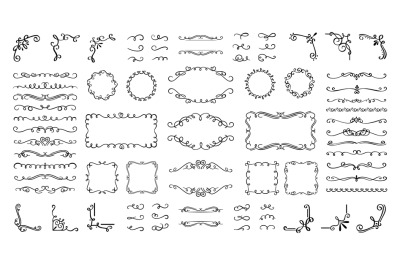 Swirl ornaments and frames. Vintage borders, corner, dividers and fili