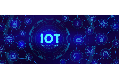 Iot technology. Digital banner for internet of things or smart home de