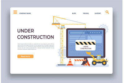 Website under construction. Landing page of developing site with crane