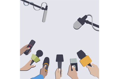 Press conference and interview, journalism broadcasting, recorder and