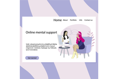 Online therapy psychology landing page, virtual session mental