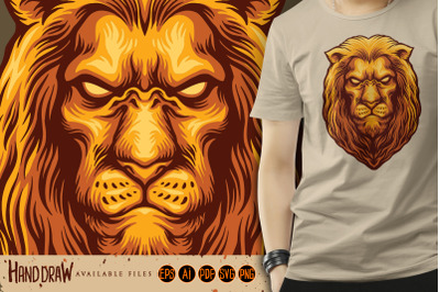 Golden wise lion head Mascot Logo Illustrations