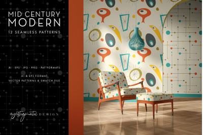 12 Seamless Mid Century Modern Patterns - Set 2