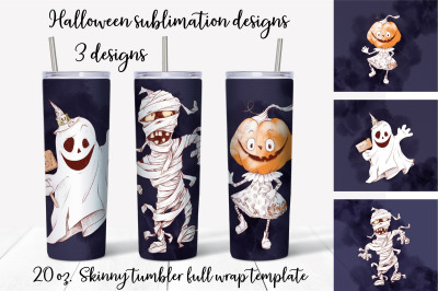 Halloween sublimation design. Skinny tumbler wrap design.