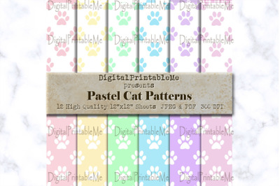 Cat Paw digital paper, Pastel rainbow print mix white Pack, Variety of Colors, dog lover, Scrapbook bundle, printable Background kitten bean
