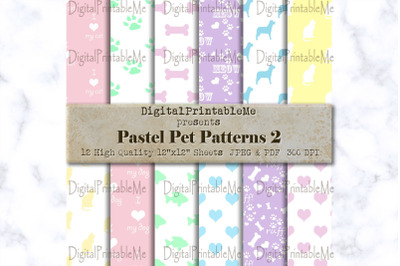 Pet Digital Paper Pack, Cat dog Mixed Variety patterns, pastel 2,