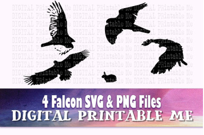 Falcon Silhouette, bird of prey hawk SVG, PNG, Clip Art Pack 4 Images,
